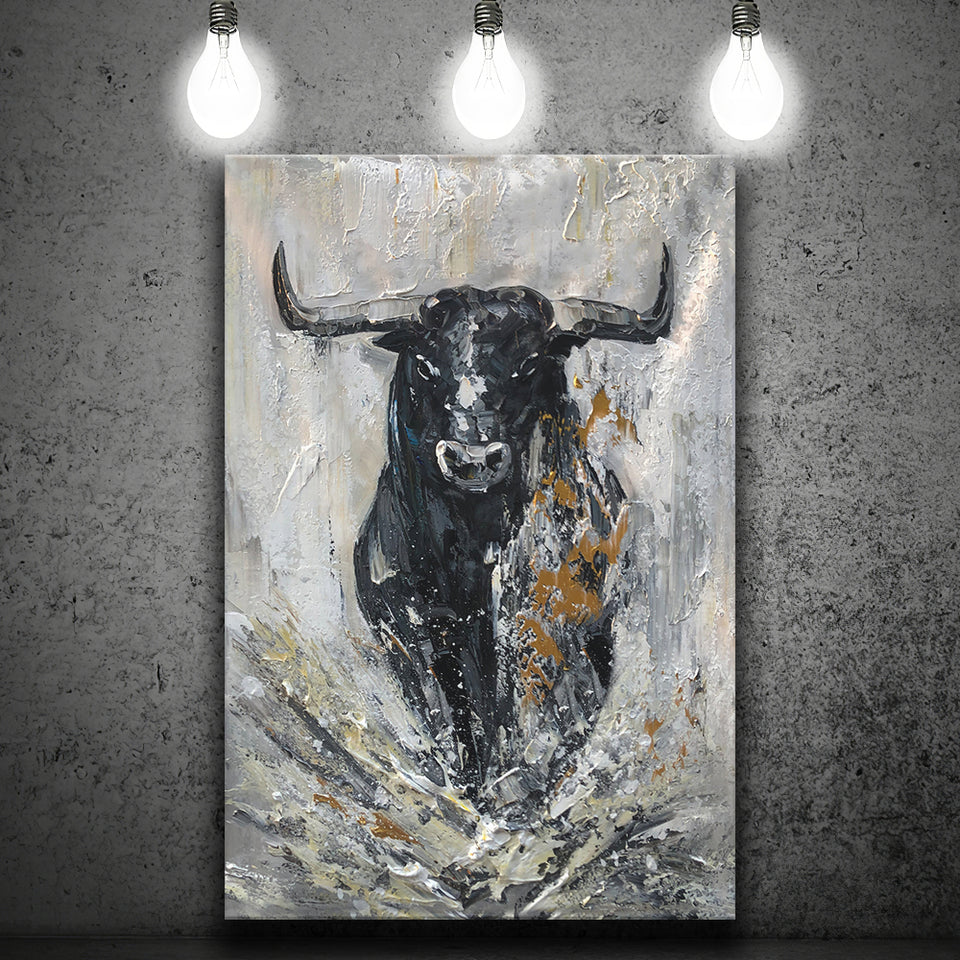 Large Abstract Cow Oil Painting Black And Gray Abstract Canvas Prints Wall Art - Painting Canvas, Wall Decor, Home Decor