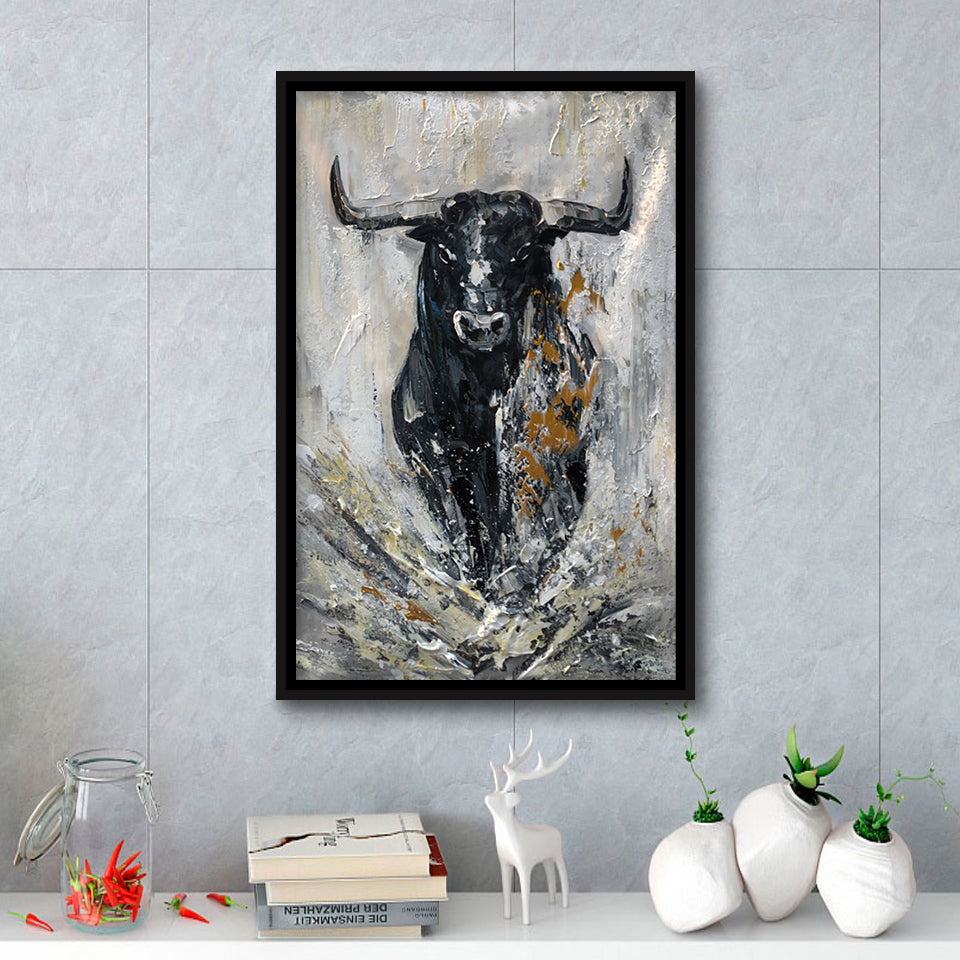 Large Abstract Cow Oil Painting Black And Gray Abstract Framed Canvas Prints Wall Art - Painting Canvas, Framed Picture, Home Art Decor
