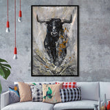 Large Abstract Cow Oil Painting Black And Gray Abstract Framed Art Print Wall Decor - Painting Art, Framed Picture, Home Decor
