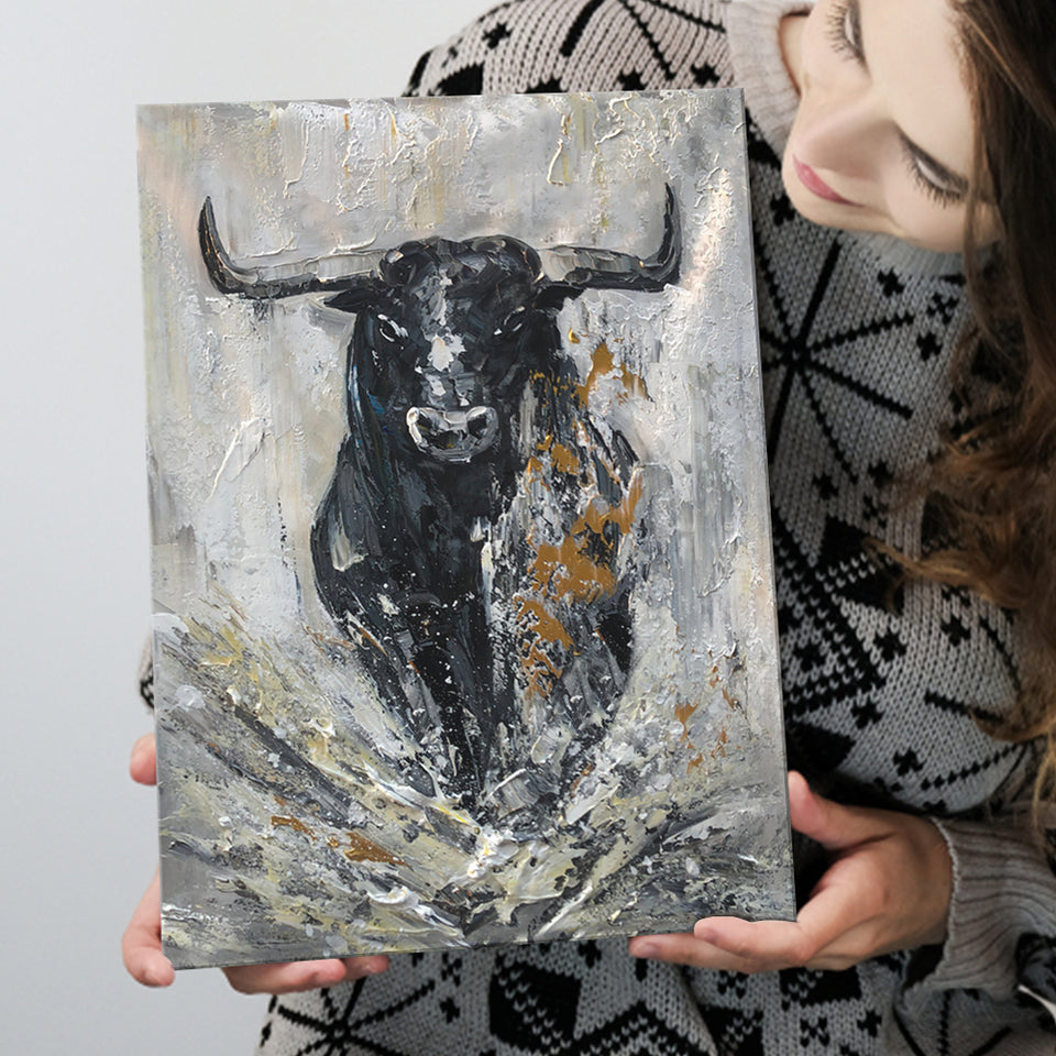 Large Abstract Cow Oil Painting Black And Gray Abstract Canvas Prints Wall Art - Painting Canvas, Wall Decor, Home Decor