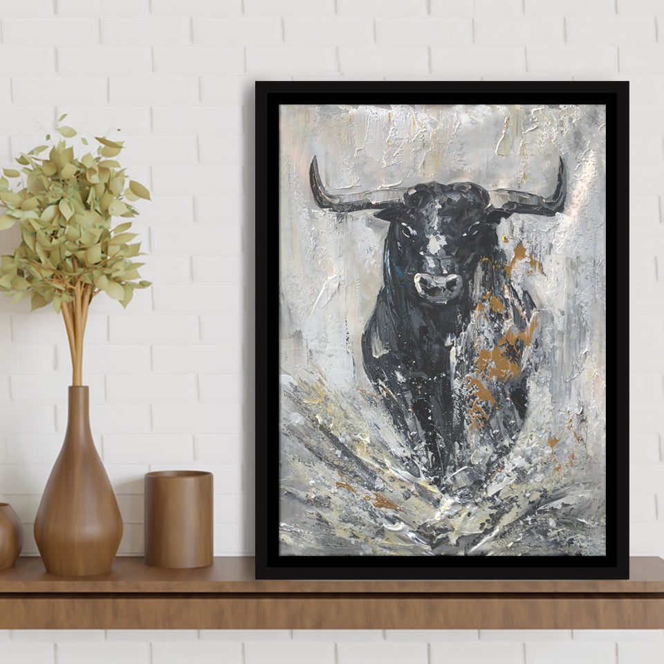 Large Abstract Cow Oil Painting Black And Gray Abstract Framed Canvas Prints Wall Art - Painting Canvas, Framed Picture, Home Art Decor