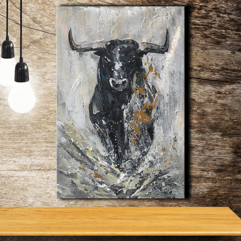 Large Abstract Cow Oil Painting Black And Gray Abstract Canvas Prints Wall Art - Painting Canvas, Wall Decor, Home Decor