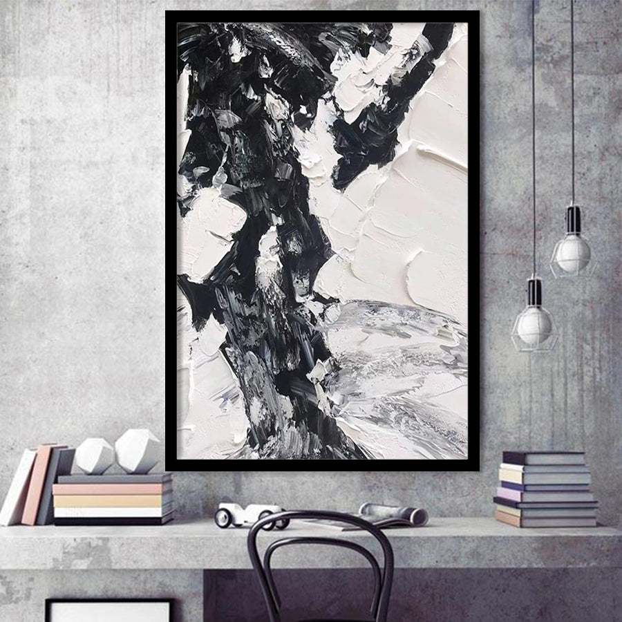 Large Black And White Painting On Framed Art Print Wall Decor - Painting Art, Framed Picture, Home Decor