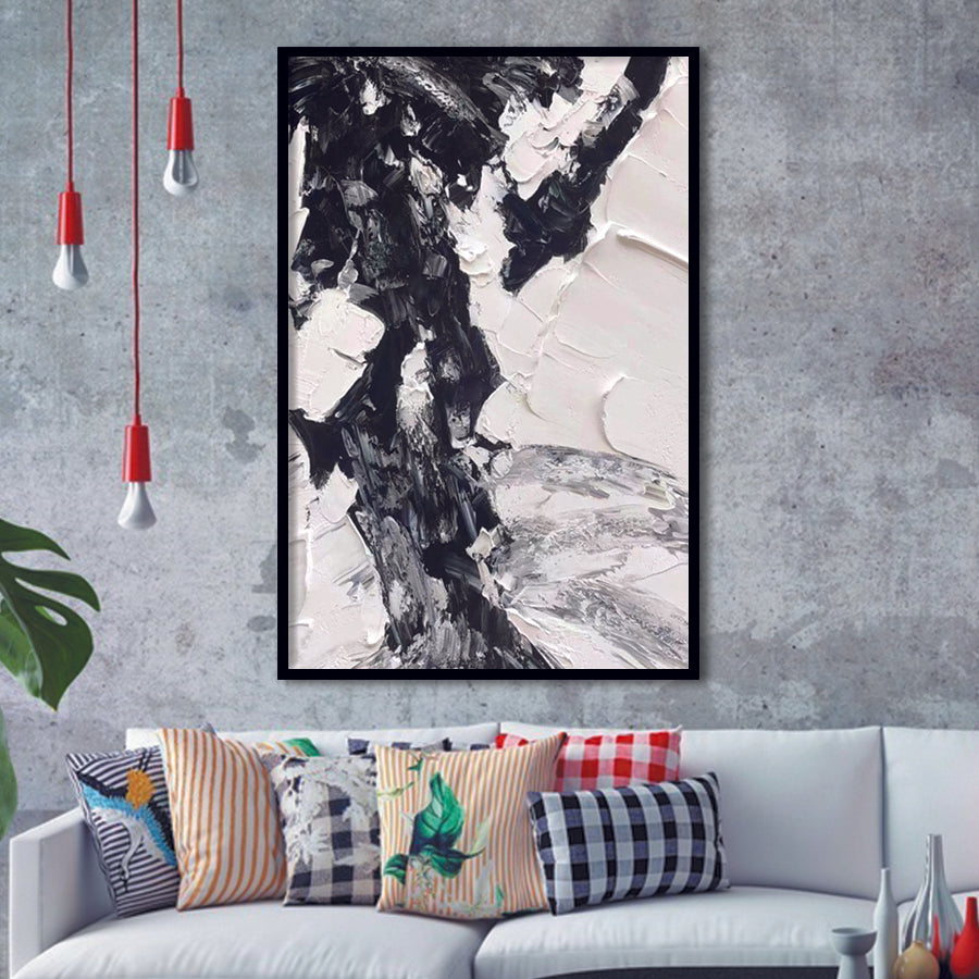 Large Black And White Painting On Framed Art Print Wall Decor - Painting Art, Framed Picture, Home Decor