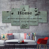 Large Home Quote Family Friends Faded Teal 5 Piece Canvas Prints Wall Art - Painting Prints, Wall Decor,Multi Panel