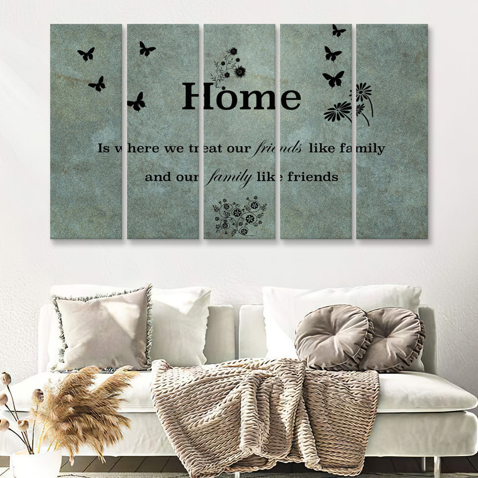Large Home Quote Family Friends Faded Teal 5 Piece Canvas Prints Wall Art - Painting Prints, Wall Decor,Multi Panels