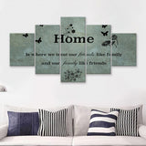 Large Home Quote Family Friends Faded Teal 5 Piece Canvas Prints Wall Art - Painting Prints, Wall Decor,Multi Panel