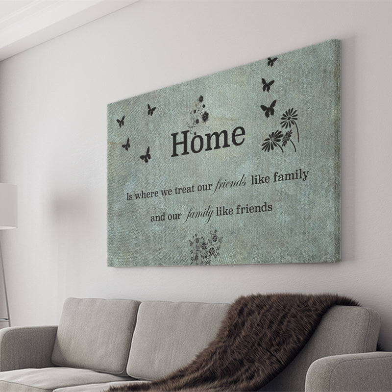 Large Home Quote Family Friends Faded Teal Canvas Prints Wall Art - Painting Prints, Wall Decor, Art Prints