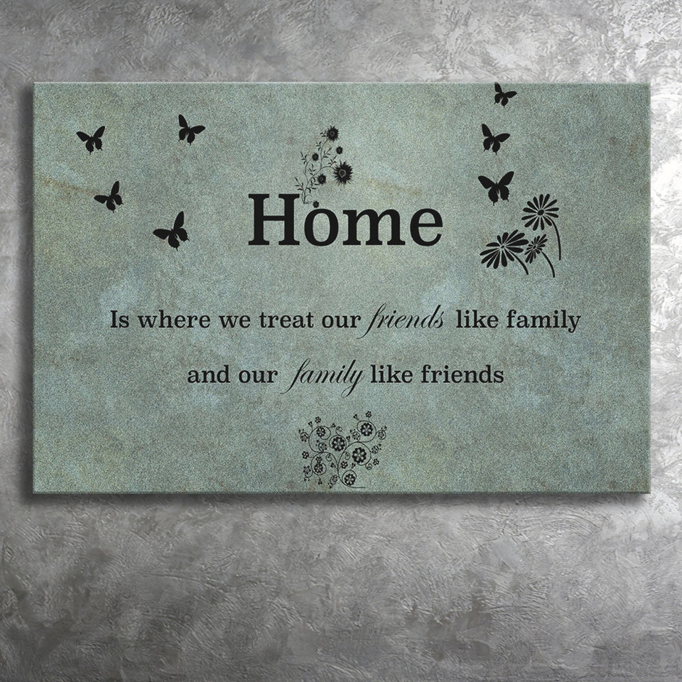 Large Home Quote Family Friends Faded Teal Canvas Prints Wall Art - Painting Prints, Wall Decor, Art Prints