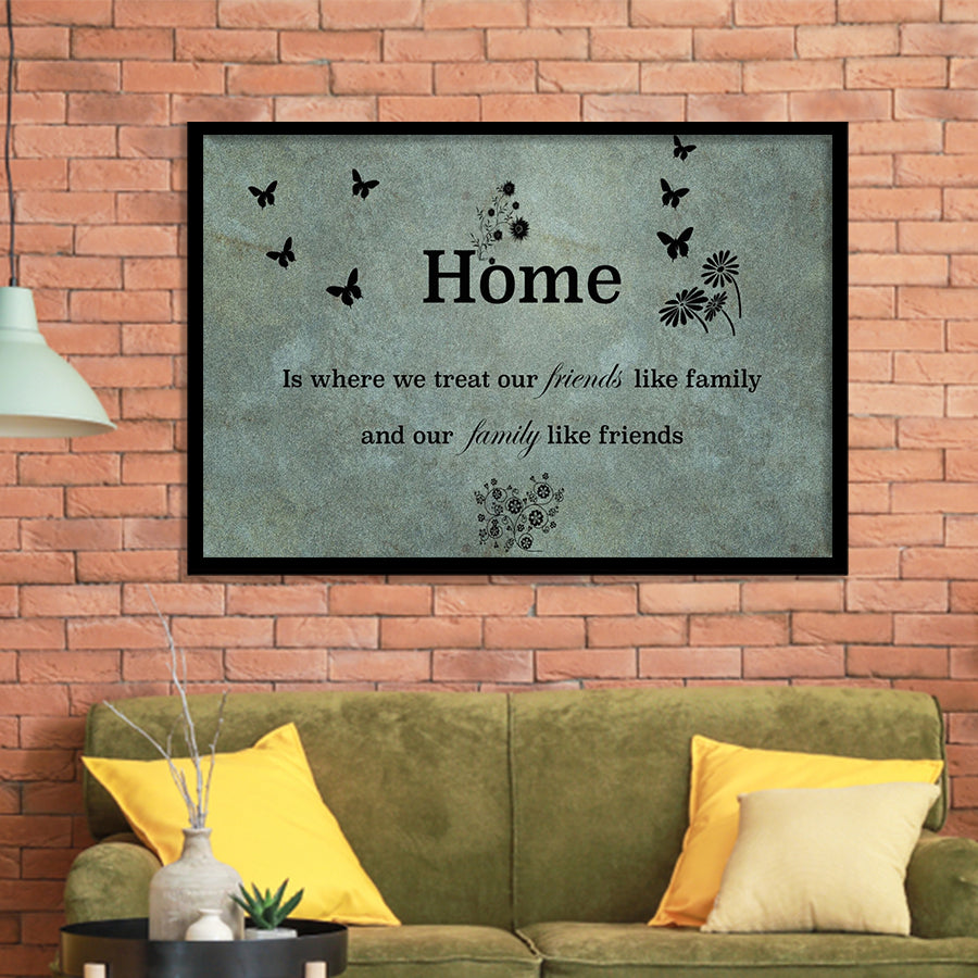 Large Home Quote Family Friends Faded Teal Framed Art Prints Wall Decor - Painting Prints, Framed Picture