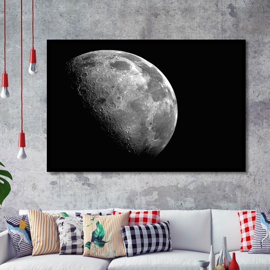 Large Moon Art, Black and White Moon Photo Framed Art Prints Wall Art Decor,Black Frame, Ready to hang