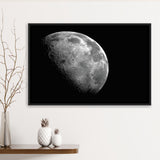 Large Moon Canvas Art, Black and White Moon Photo Framed Canvas Prints Wall Art Decor, Black Floating Frame