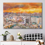 Las Vegas Nevada Usa Skyline Over V1 City Art Watercolor Canvas Prints Wall Art Home Decor, Large Canvas