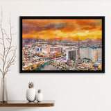 Las Vegas Nevada Usa Skyline Over V1 City Art Watercolor Framed Canvas Prints Wall Art Home Decor,Floating Frame