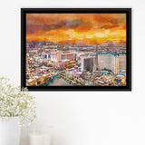 Las Vegas Nevada Usa Skyline Over V1 City Art Watercolor Framed Canvas Prints Wall Art Home Decor,Floating Frame