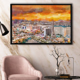 Las Vegas Nevada Usa Skyline Over V1 City Art Watercolor Framed Canvas Prints Wall Art Home Decor,Floating Frame