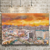 Las Vegas Nevada Usa Skyline Over V1 City Art Watercolor Canvas Prints Wall Art Home Decor, Large Canvas