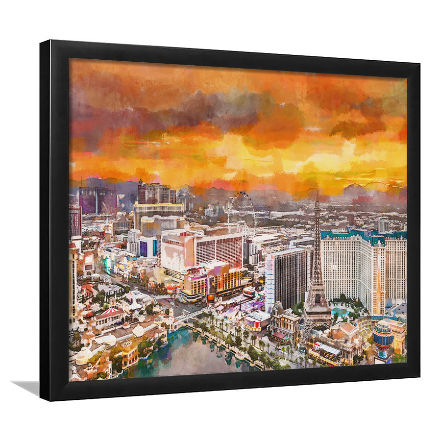 Las Vegas Nevada Usa Skyline Over V1 City Art Watercolor Framed Art Prints Wall Art Decor,Framed Picture