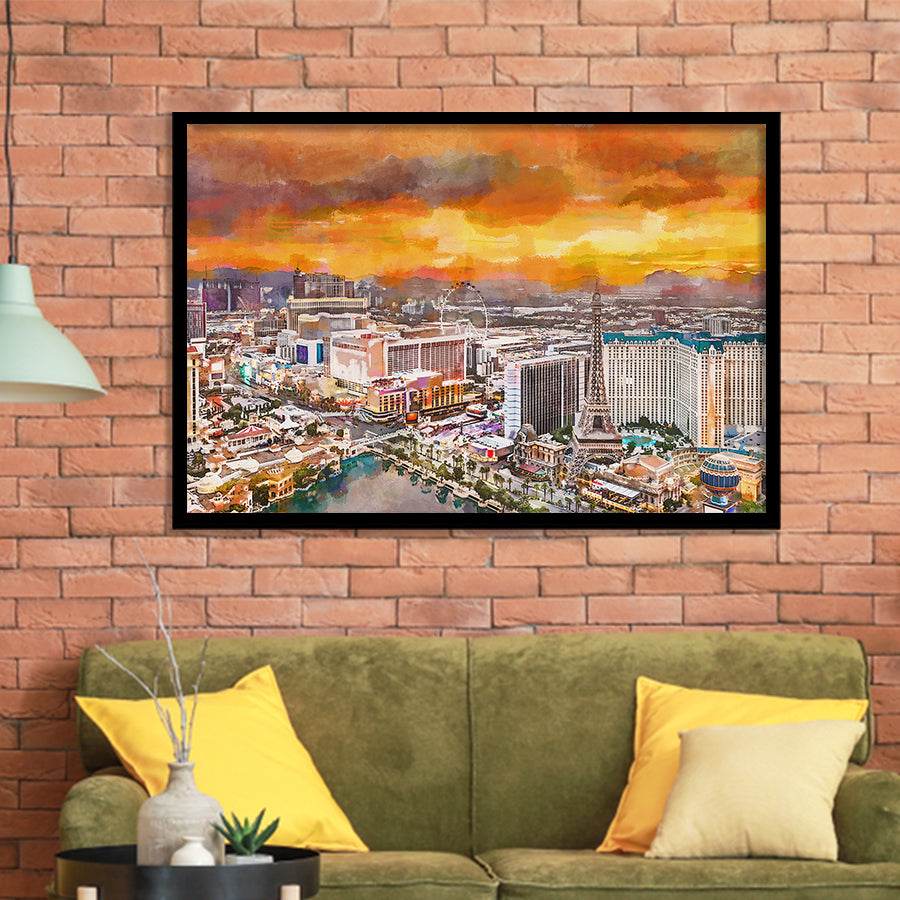Las Vegas Nevada Usa Skyline Over V1 City Art Watercolor Framed Art Prints Wall Art Decor,Framed Picture