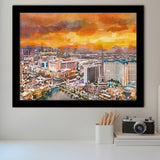 Las Vegas Nevada Usa Skyline Over V1 City Art Watercolor Framed Art Prints Wall Art Decor,Framed Picture