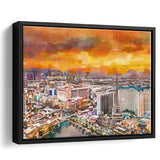 Las Vegas Nevada Usa Skyline Over V1 City Art Watercolor Framed Canvas Prints Wall Art Home Decor,Floating Frame