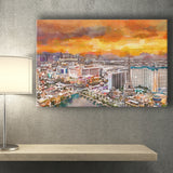 Las Vegas Nevada Usa Skyline Over V1 City Art Watercolor Canvas Prints Wall Art Home Decor, Large Canvas