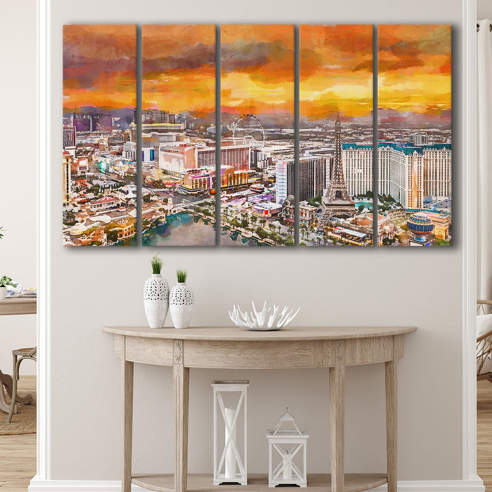 Las Vegas Nevada Usa Skyline Over V1 5 Pieces Extra Large Canvas Prints Wall Art Home Decor