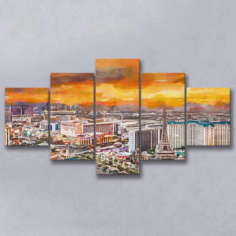 Las Vegas Nevada Usa Skyline Over V1 5 Pieces Mixed Canvas Prints Wall Art Home Decor