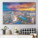 Las Vegas Nevada Usa Skyline Over V3 City Art Watercolor Canvas Prints Wall Art Home Decor, Large Canvas