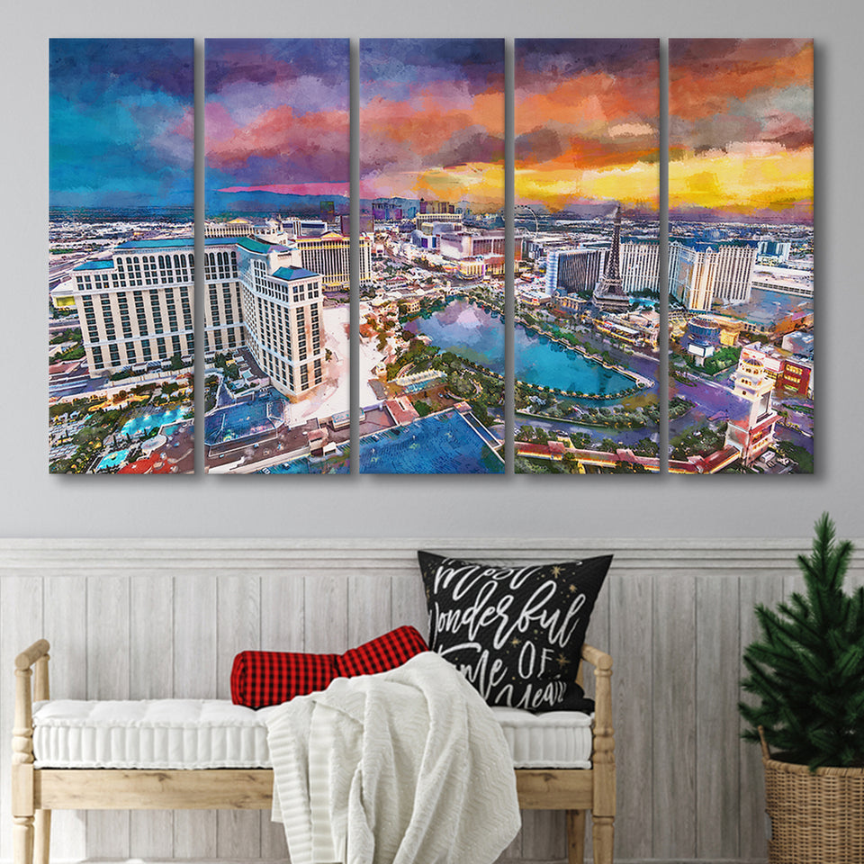 Las Vegas Nevada Usa Skyline Over V3 5 Pieces Extra Large Canvas Prints Wall Art Home Decor