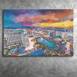 Las Vegas Nevada Usa Skyline Over V3 City Art Watercolor Canvas Prints Wall Art Home Decor, Large Canvas