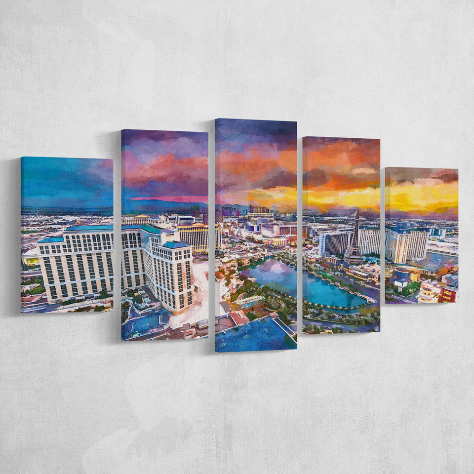 Las Vegas Nevada Usa Skyline Over V3 5 Pieces Mixed Canvas Prints Wall Art Home Decor