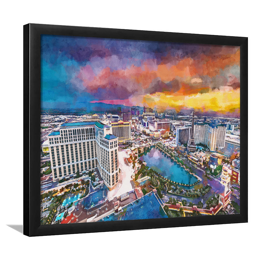 Las Vegas Nevada Usa Skyline Over V3 City Art Watercolor Framed Art Prints Wall Art Decor,Framed Picture