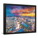 Las Vegas Nevada Usa Skyline Over V3 City Art Watercolor Framed Art Prints Wall Art Decor,Framed Picture