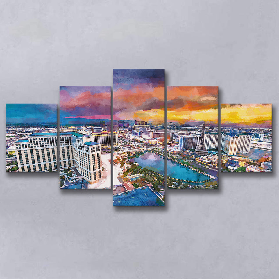 Las Vegas Nevada Usa Skyline Over V3 5 Pieces Mixed Canvas Prints Wall Art Home Decor