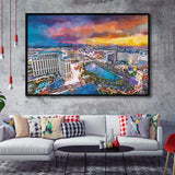 Las Vegas Nevada Usa Skyline Over V3 City Art Watercolor Framed Canvas Prints Wall Art Home Decor,Floating Frame