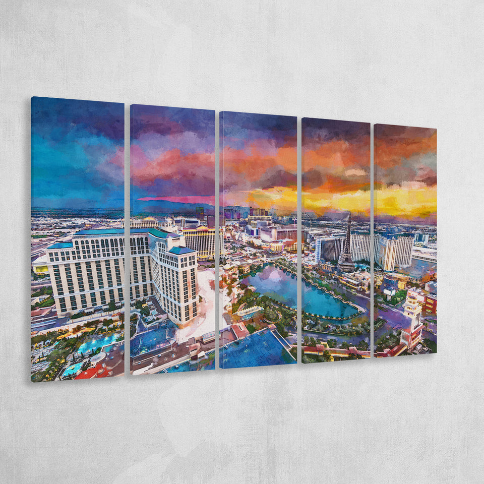Las Vegas Nevada Usa Skyline Over V3 5 Pieces Extra Large Canvas Prints Wall Art Home Decor