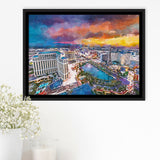 Las Vegas Nevada Usa Skyline Over V3 City Art Watercolor Framed Canvas Prints Wall Art Home Decor,Floating Frame