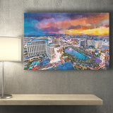 Las Vegas Nevada Usa Skyline Over V3 City Art Watercolor Canvas Prints Wall Art Home Decor, Large Canvas