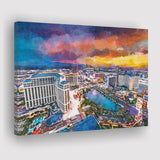 Las Vegas Nevada Usa Skyline Over V3 City Art Watercolor Canvas Prints Wall Art Home Decor, Large Canvas