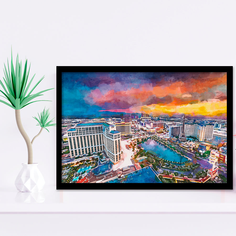 Las Vegas Nevada Usa Skyline Over V3 City Art Watercolor Framed Art Prints Wall Art Decor,Framed Picture