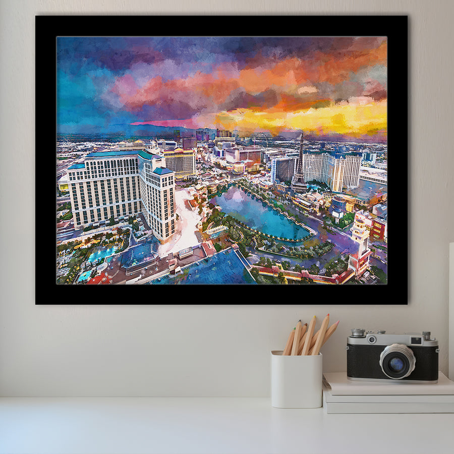 Las Vegas Nevada Usa Skyline Over V3 City Art Watercolor Framed Art Prints Wall Art Decor,Framed Picture