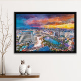 Las Vegas Nevada Usa Skyline Over V3 City Art Watercolor Framed Canvas Prints Wall Art Home Decor,Floating Frame