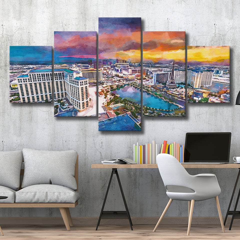 Las Vegas Nevada Usa Skyline Over V3 5 Pieces Mixed Canvas Prints Wall Art Home Decor