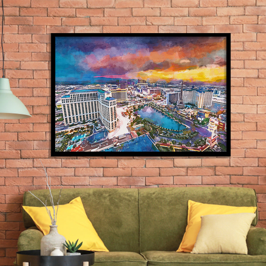 Las Vegas Nevada Usa Skyline Over V3 City Art Watercolor Framed Art Prints Wall Art Decor,Framed Picture