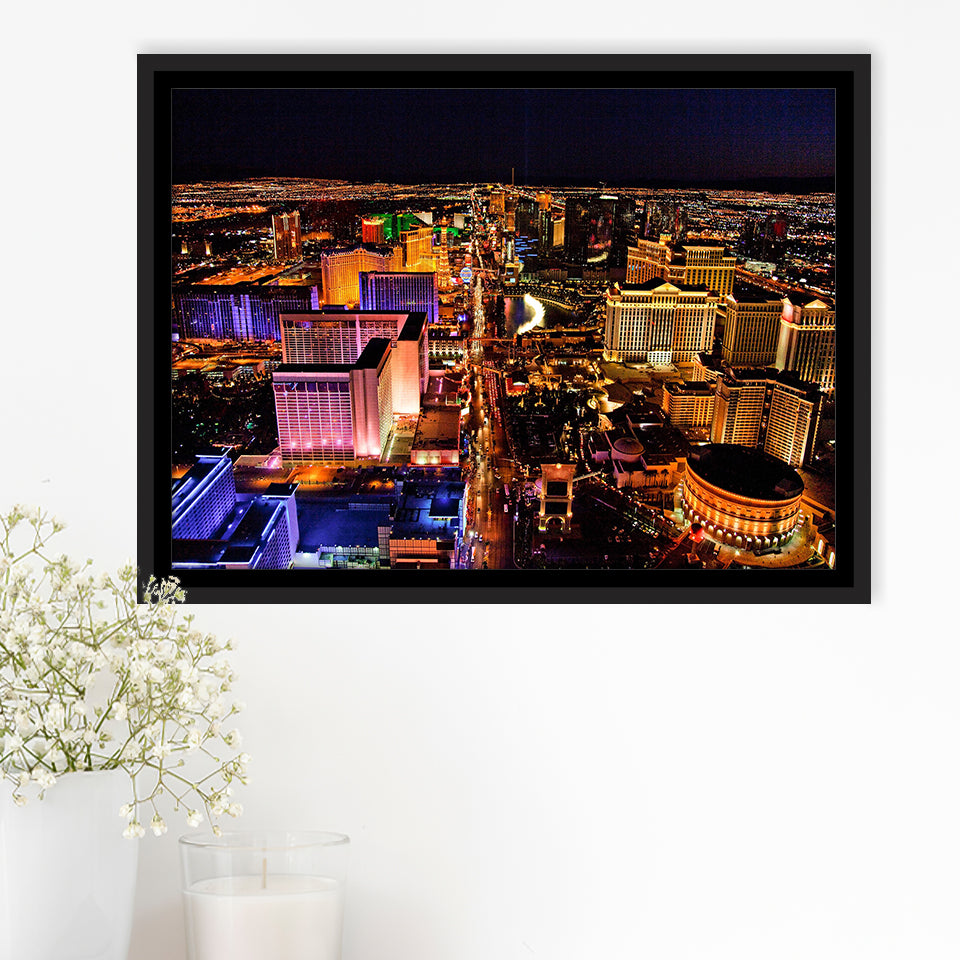 Las Vegas, Las Vegas Skyline Framed Canvas Prints Wall Art Decor, Black Floating Frame