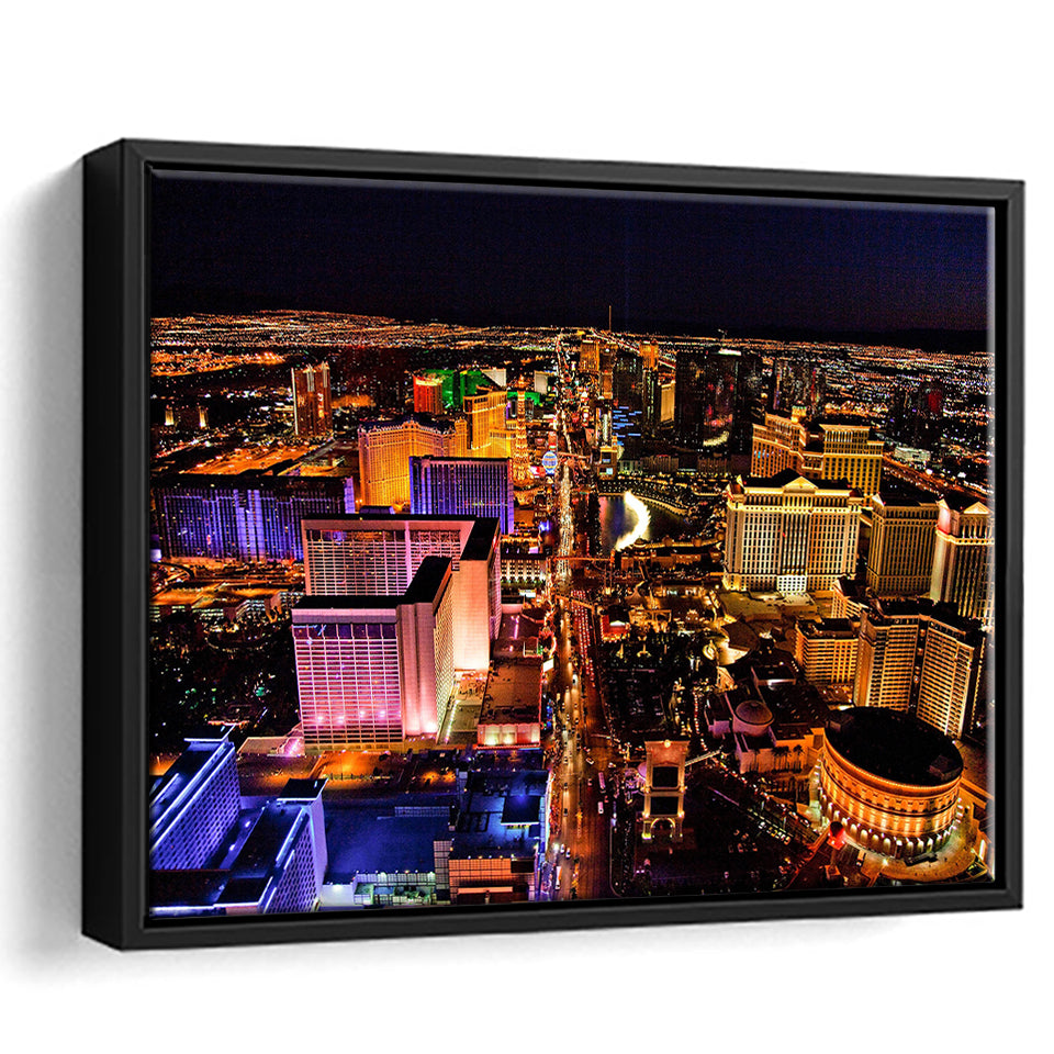 Las Vegas, Las Vegas Skyline Framed Canvas Prints Wall Art Decor, Black Floating Frame