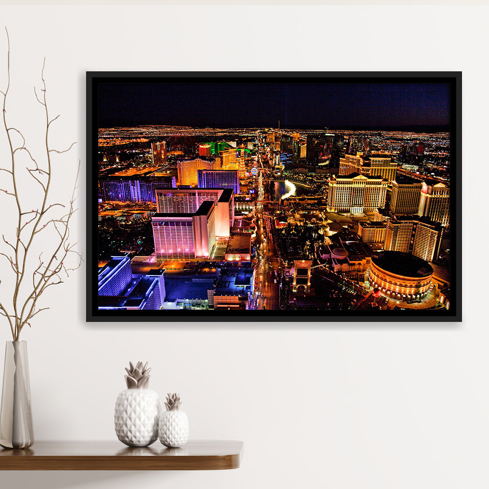 Las Vegas, Las Vegas Skyline Framed Canvas Prints Wall Art Decor, Black Floating Frame