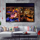 Las Vegas, Las Vegas Skyline Framed Canvas Prints Wall Art Decor, Black Floating Frame