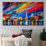 Las Vegas Nevada Skyline Las Vegas Painting Wall Art, 5 Pieces B, Multi Panel Canvas Prints Wall Art Decor